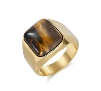 Whoiy Anillo de boda plateado/negro/oro con grabado, anillo de boda de acero inoxidable, 17 mm, piedra negra/ojo de tigre, anillo para hombre, bisutería para hombres, anillos talla 54-70, 65 (20.7