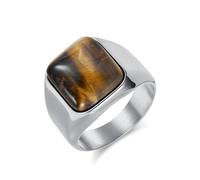 Whoiy Anillo de boda plateado/negro/oro con grabado, anillo de boda de acero inoxidable, 17 mm, piedra negra/ojo de tigre, anillo para hombre, bisutería para hombres, anillos talla 54-70, 67 (21.3