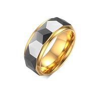 Whoiy Anillo de compromiso para hombre, plata, oro/negro, 8 mm de ancho, anillos de boda, anillos punk, anillo para hombre con nombre, grabado de carburo de tungsteno pulido para hombres, tamaño 52-67