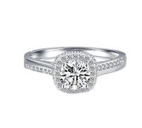 Whoiy Anillo de compromiso para mujer de plata 925, alianzas elegantes halo circonitas, anillo para mujer, Zirconia cúbica