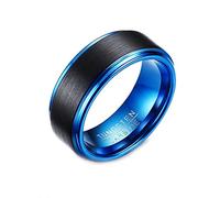 Whoiy Anillo de fantasía para hombre plateado/negro/oro/azul, 8 mm de ancho, anillo de boda mate sin piedra, carburo de tungsteno, anillo de compromiso con nombre grabado para hombres, talla 54 - 67