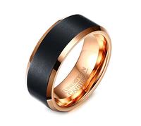 Whoiy Anillo de hombre negro y oro rosa con grabado, alianzas de boda cepilladas, 8 mm de ancho, anillos de boda de carburo de tungsteno, bicolor personalizado, bisutería para hombres, tallas 54-67
