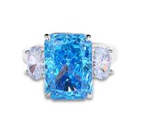 Whoiy Anillo de oro blanco para mujer, anillo de boda grande con topacio de 6 quilates, 51 (16.2), Metal precioso Piedra preciosa, Topacio