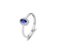 Whoiy Anillo de plata para mujer, ovalado, halo 925, anillo de compromiso azul real con circonitas, Zirconia cúbica