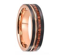 Whoiy Anillo grabado para hombre, anillo de carburo de tungsteno, 6 mm, anillo de compromiso, madera, bisutería de moda, anillo para hombre, color negro y oro rosa, talla 54-70, 62 (19.7), Tungsteno