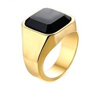 Whoiy Anillo para hombre con grabado de acero inoxidable, alianza de boda, plata/negro/oro, ágata negra, 17 mm, ancho para hombres, anillo sin piedra, anillo de compromiso, personalizado, talla 54-67