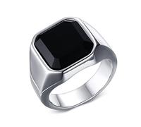 Whoiy Anillo para hombre con grabado de acero inoxidable, alianza de boda, plata/negro/oro, ágata negra, 17 mm, ancho para hombres, anillo sin piedra, anillo de compromiso, personalizado, talla 54-67