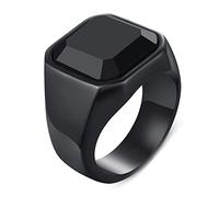Whoiy Anillo para hombre con grabado de acero inoxidable, alianza de boda, plata/negro/oro, ágata negra, 17 mm, ancho para hombres, anillo sin piedra, anillo de compromiso, personalizado, talla 54-67