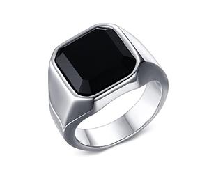 Whoiy Anillo para hombre con grabado de acero inoxidable, alianza de boda, plata/negro/oro, ágata negra, 17 mm, ancho para hombres, anillo sin piedra, anillo de compromiso, personalizado, talla 54-67