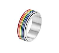 Whoiy Anillo para hombre dorado/plata con grabado, anillo de boda Spinner arco iris 8 mm de ancho de acero inoxidable anillo de boda anillo de boda anillo de boda esmalte sin piedra anillos para