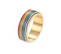 Whoiy Anillo para hombre dorado/plata con grabado, anillo de boda Spinner arco iris 8 mm de ancho de acero inoxidable anillo de boda anillo de boda anillo de boda esmalte sin piedra anillos para