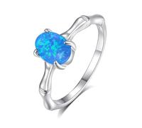 Whoiy Anillo para mujer, oro auténtico, anillos de boda, solitario, ópalo, oro blanco, ovalado, alianzas para mujeres, 51 (16.2), Metal precioso Piedra preciosa, Ópalo