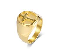 Whoiy Anillos de acero inoxidable, anillo de boda plateado/negro/oro con grabado, 18 mm, anillos de boda, cruz, bisutería para hombre, anillo de sellado, talla 57-70, 57 (18.1), Acero inoxidable, Sin