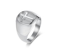 Whoiy Anillos de acero inoxidable, anillo de boda plateado/negro/oro con grabado, 18 mm, anillos de boda, cruz, bisutería para hombre, anillo de sellado, talla 57-70, 65 (20.7), Acero inoxidable, Sin
