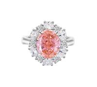 Whoiy Anillos de banda de oro blanco para mujer, anillos de boda elegantes con padparadscha de 5 quilates, anillos de boda, anillos de oro auténtico, grandes, 63 (20.1), Metal precioso Piedra preciosa