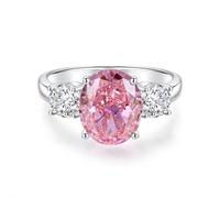 Whoiy Anillos de banda de oro blanco, zafiro rosa creado 5 ct, anillos de boda solitarios de oro real para mujer, 20, Metal precioso Piedra preciosa, Zafiro rosa creado