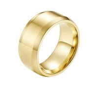 Whoiy Anillos de banda para hombre, 10 mm de ancho, anillo de acero inoxidable, dorado, sencillo, sin piedra, anillo de boda cepillado, personalizado, grabado personalizado, anillo de compromiso