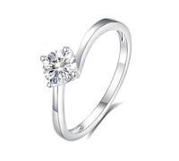 Whoiy Anillos de banda para mujer, oro blanco, anillos de compromiso, oro auténtico con moissanite de 0,5 ct, 20, Metal precioso Piedra preciosa, Moissanita