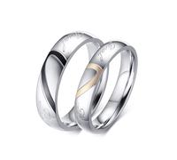 Whoiy Anillos de boda de acero inoxidable plateados, 4 mm/5 mm, anillos de amistad de acero inoxidable, par con grabado de puzle con corazón, anillos para parejas, precio para él y ella, Damen 65