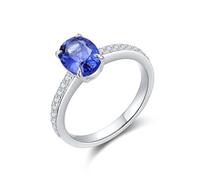 Whoiy Anillos de boda de oro blanco 375, anillo para mujer con zafiro creado de 1,5 quilates, anillos de compromiso solitarios de oro real de 9 quilates con grabado para mujeres, talla 51 (16,2)