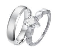 Whoiy Anillos de boda para 2,6 mm, anillo de compromiso de acero inoxidable, para parejas, con corazón plateado, personalizado, con circonitas, con grabado para él y ella, Damen 60 (19.1) & Herren 67