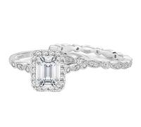 Whoiy Anillos de boda para mujer, plata/oro/oro rosa, anillo de plata 925 con grabado, juego de 2 piezas de bisutería para mujer, anillo eterno con circonitas de 2 quilates, talla 47-65, 60 (19.1