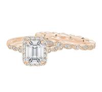 Whoiy Anillos de boda para mujer, plata/oro/oro rosa, anillo de plata 925 con grabado, juego de 2 piezas de bisutería para mujer, anillo eterno con circonitas de 2 quilates, talla 47-65, 54 (17.2