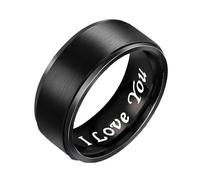 Whoiy Anillos de boda plateado/negro 8 mm I Love You, anillos de compromiso de acero inoxidable cepillado, anillo de banda para hombre sin piedra con grabado personalizado para hombres, talla 52-67