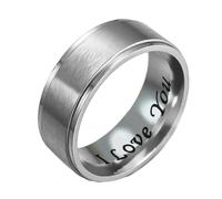 Whoiy Anillos de boda plateado/negro 8 mm I Love You, anillos de compromiso de acero inoxidable cepillado, anillo de banda para hombre sin piedra con grabado personalizado para hombres, talla 52-67