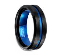 Whoiy Anillos de carburo de tungsteno para hombre, 6 mm/8 mm, anillos de boda, acanalado central, alianzas de boda con grabado cepillado, bisutería para hombre, talla 52-74, 56 (17.8), Tungsteno, Sin