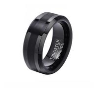 Whoiy Anillos de compromiso de 8 mm de ancho con grabado, anillos para hombre, acero inoxidable, sencillos anillos de boda cepillados, plateado/negro, bisutería para hombres, tamaño 54-67, 57 (18.1