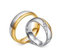 Whoiy Anillos de compromiso para parejas pulidos, anillos de acero inoxidable de 6 mm, plata y oro bicolor personalizados con circonitas, anillos de compromiso con grabado para él y ella, Damen 60