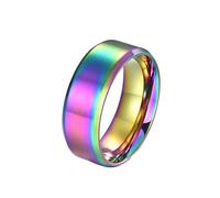Whoiy Anillos de fantasía para hombre, sencillos, 8 mm de ancho, anillos de boda de acero inoxidable sin piedra, anillos de compromiso multicolor mate para hombres, anillos de boda con grabado