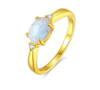 Whoiy Anillos de mujer de oro auténtico, anillos de boda ovalados ópalos, anillos de boda solitarios de oro amarillo para mujeres, 47 (15.0), Metal precioso Piedra preciosa, Ópalo