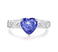 Whoiy Anillos de oro blanco, anillo de compromiso, oro real con corazón creado Padparadscha 3 ct, alianzas de oro para mujer, 51 (16.2), Metal precioso Piedra preciosa, Zafiro sintético