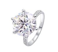 Whoiy Anillos de oro para mujer de 14 quilates/18 K, corte redondo, 6 dientes, solitario de 10 quilates, oro blanco auténtico, alianzas de boda para mujer, Moissanita