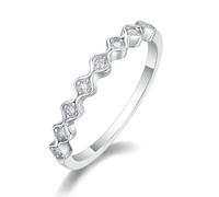 Whoiy Anillos de oro para mujer, oro blanco, anillo de media eternidad con moissanite, anillos de boda de oro real para mujer, 53 (16.9), Metal precioso Piedra preciosa, Moissanita