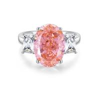 Whoiy Anillos de padparadscha creados de oro blanco, anillo de boda para mujer, oro auténtico, ovalado, anillos de compromiso, elegantes anillos de boda con padparadscha creado, anillo de banda de 6