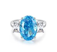 Whoiy Anillos de padparadscha creados de oro blanco, anillo de boda para mujer, oro auténtico, ovalado, anillos de compromiso, elegantes anillos de boda con padparadscha creado, anillo de banda de 6