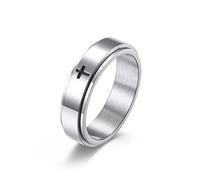 Whoiy Anillos Hombre Giratorio, Alianza Acero con Plata Anillo Giratorio de Ansiedad con Cruz de Cristo Talla 9,5