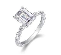 Whoiy Anillos para mujer de oro blanco, anillo de boda de oro auténtico solitario con moissanite de 2,5 quilates, elegante anillo de solicitud, 51 (16.2), Metal precioso Piedra preciosa, Moissanita