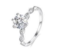 Whoiy Anillos para mujer, oro auténtico, elegantes con moissanite de 1 ct, anillos de compromiso solitarios de oro blanco para mujer, 57 (18.1), Metal precioso Piedra preciosa, Moissanita