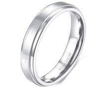 Whoiy Anillos para parejas con grabado, alianzas plateadas, borde biselado, anillo de banda de titanio cepillado, 4 mm/6 mm/8 mm, anillos para parejas, tallas 47-74, 70 (22.3), Titanio, Sin piedra