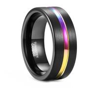 Whoiy Anillos para parejas con grabado, anillo de boda negro acanalado bisutería alianzas tungsteno cepillado 5 mm/7 mm/9 mm anillos de pareja talla 49 - 72, 75 (23.9), Tungsteno, Sin piedra preciosa