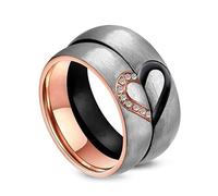 Whoiy Anillos para parejas de plata, 6 mm, acero inoxidable, grabado en forma de puzle con circonitas, anillos de boda, personalizados para él y para ella, Damen 54 (17.2) & Herren 60 (19.1), Metal no