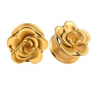Whoiy Juego de 2 piercings dilatadores de acero inoxidable con diseño de flor, color oro rosa/plata/oro, dilatador de oreja de 6 mm a 25 mm para mujer, 25mm, Acero inoxidable, Sin gemas