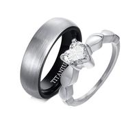 Whoiy Juego de alianzas de acero inoxidable de 6 mm, con grabado en forma de corazón con circonitas, para él y ella, Damen 57 (18.1) & Herren 67 (21.3), Metal no precioso, Zirconia cúbica