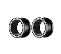 Whoiy Juego de túneles de acero inoxidable negro 4 mm 16 mm, 1 par, doble acampanado, para hombre y mujer, dilatador, piercing de circonita, ajuste de tornillo, 5mm, Acero inoxidable, Circonia cúbica