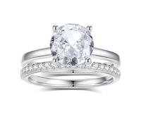 Whoiy Moissanite Anillos de Oro Blanco, Alianzas Mujer Oro Auténtico 2 Piezas Anillo de Aniversario Apilable Anillos de Compromiso con Moissanite 2ct Bandring para Mujeres, 57 (18.1), Metal precioso