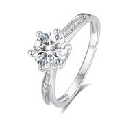 Whoiy Moissanite - Anillos de oro blanco, elegante anillo de compromiso con moissanite 1 ct, 65 (20.7), Metal precioso Piedra preciosa, Moissanita
